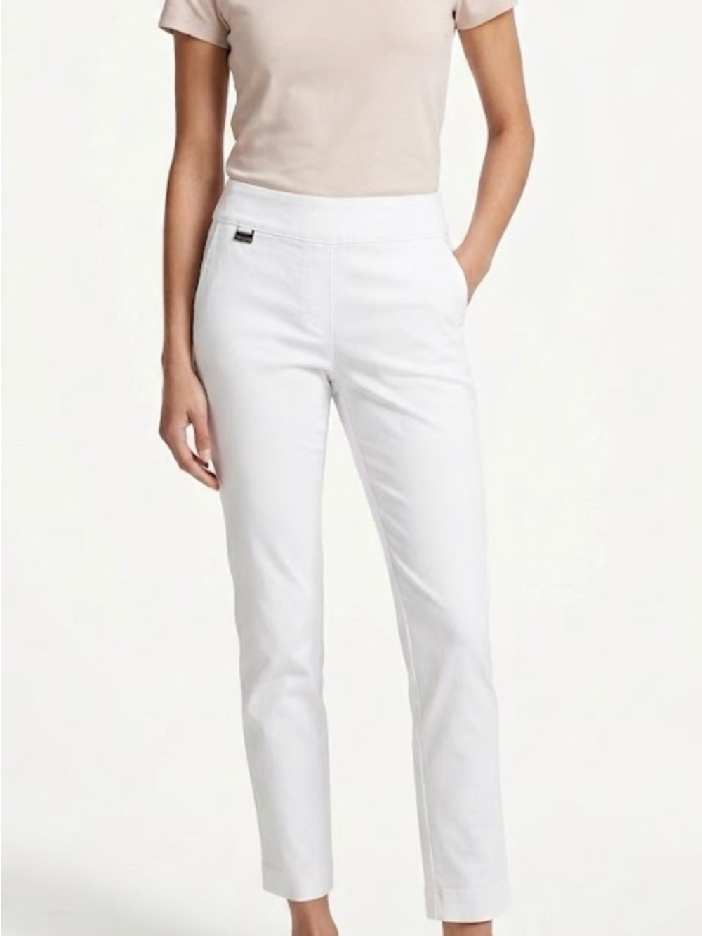 Lisette White Ankle Pants. Size 10. Luxury. Excellent Pre-owned. Pull-on